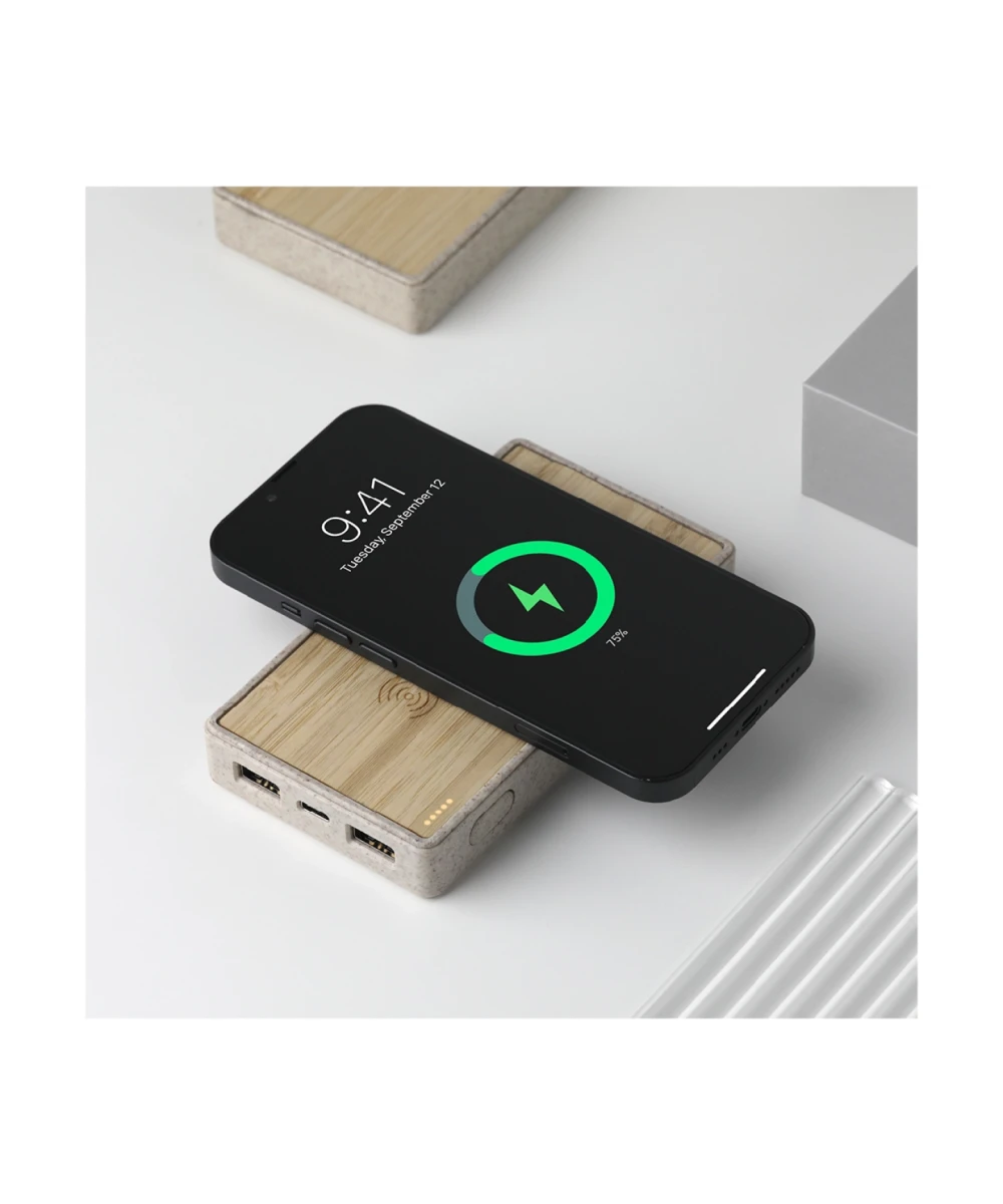 Kablosuz 10.000 mAh Powerbank Bambu Mobil Şarj Cihazı