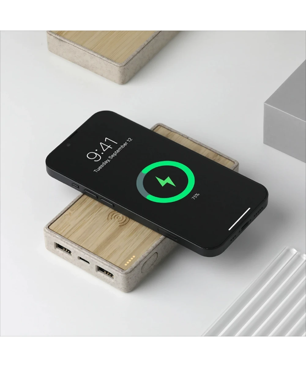 Kablosuz 10.000 mAh Powerbank Bambu Mobil Şarj Cihazı