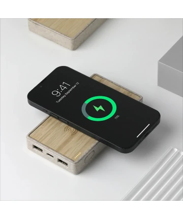 Kablosuz 10.000 mAh Powerbank Bambu Mobil Şarj Cihazı